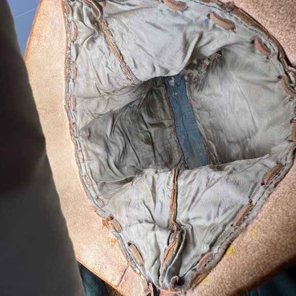 Vintage Patchwork Leather Purse Bag O Ring Shoulder Brown Boho Hippie Tan - Picture 4 of 11